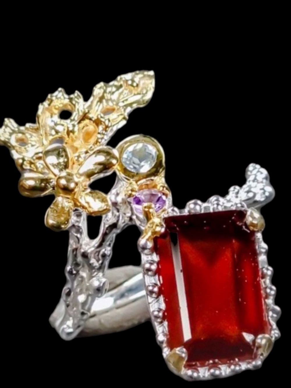 Unique, Artistic, Genuine Garnet Ring
